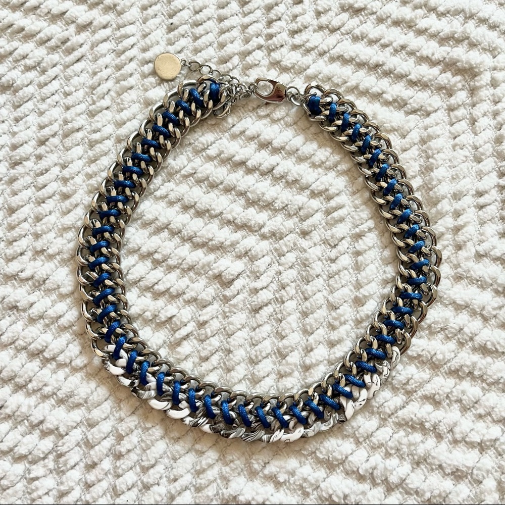 BCBGENERATION Blue Marble Silver Tone Chucky Curb Chain Necklace